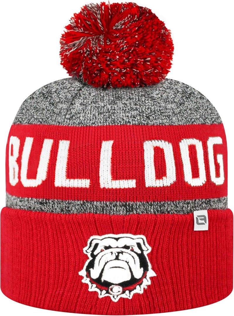 LogoFit NCAA Team Color-Embroidered Logo -Cuffed Knit Skully Beanie Pom Hat-OSFM - Image 2